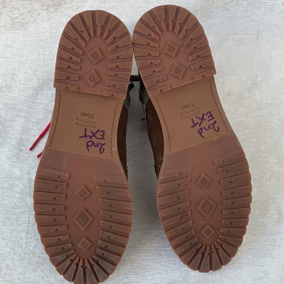 Toms Nolita Brown Suede Olive Green Canvas Hot Pink Lace Up Lug Soles Boots - Picture 8 of 10